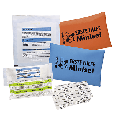 Erste Hilfe Tasche, Miniset blau, orange, Taschengröße 135 x 90 mm - Notemed Medizintechnik
