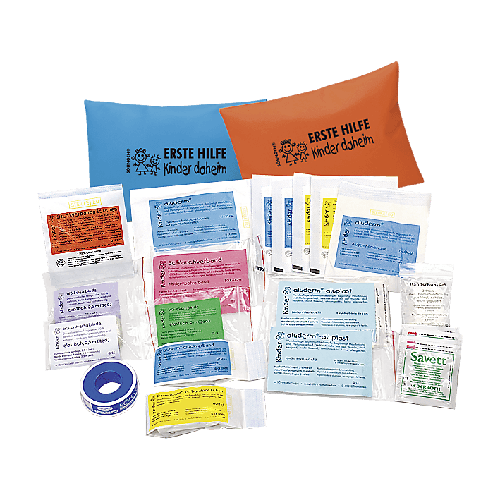 Erste-Hilfe-Set Kinder daheim blau, orange, 240 x 170 mm - Notemed Medizintechnik