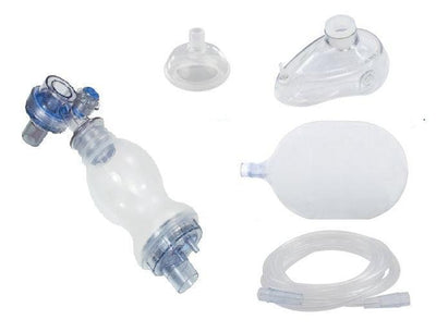 Mehrweg Beatmungsbeutel, Silikon, Babys, Beatmungsbeutel-Set mit Vollsilikon-Maske Gr. 0, O2-Schlauch und Reservoirbeutel, AERObag - Notemed Medizintechnik