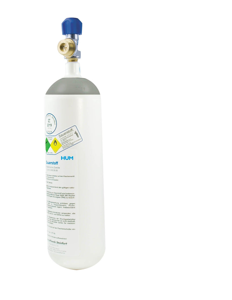 Kohlensäureflasche, gefüllte Druckgasflaschen mit medizinischer Kohlensäure (CO2), ausgestattet mit Restdruckventil - Notemed Medizintechnik