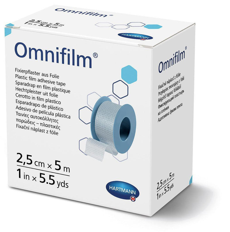 Omnifilm auf Kunststoffspulen, Verbandfixierung, Fixierpflaster, 5 m lang, Verbandfixierung, 1,25 cm x 5 m, 2,5 cm x 5 m, 5 cm x 5 m, 900433, 900434, 900435 - Notemed Medizintechnik