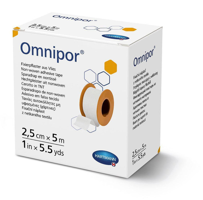Omnipor auf Kunstostoffspulen, Verbandfixierung, 5 m lang, Spulenpflaster, Fixierpflaster, 1,25 cm x 5 m, 2,5 cm x 5 m, 900436, 900437, 900543 - Notemed Medizintechnik
