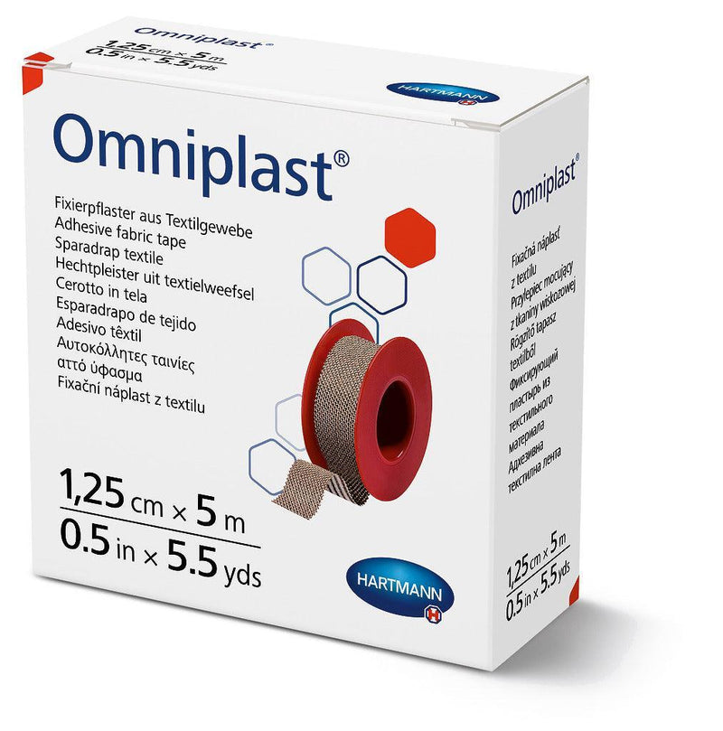 Omniplast auf Kunststoffspulen, Verbandfixierung, 5m lang, Spulenpflaster, Fixierpflaster, 1,25 cm x 5 m, 2,5 cm x 5m OTC, 5 cm x 5 m, 900440, 900467, 900451 - Notemed Medizintechnik