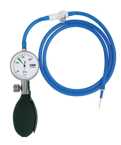 Handgebläse mit Manometer 200 mmHg mit 1 m Silikon-Verbindungsschlauch, Schnellverschlusskupplungen und Hohlnadel - f.Rollmanschetten, 21-95-300 - Notemed Medizintechnik
