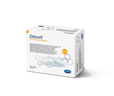 Zetuvit Plus Silicone Border 10 x 10 cm, 12,5 x 12,5 cm, 17,5 x 17,5 cm, 15 x 25 cm, 20 x 25 cm, steril, selbstklebende Superabsorber-Wundauflage, 413910, 413920, 
413930, 413940, 413950 - Notemed Medizintechnik
