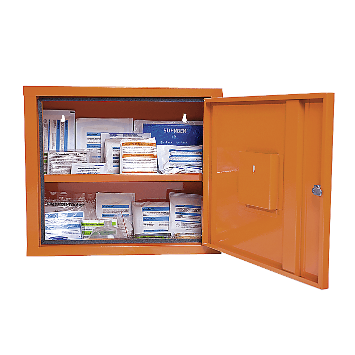 Verbandschrank JUNIORSAFE Norm Plus orange, weiß, grün - Notemed Medizintechnik 
