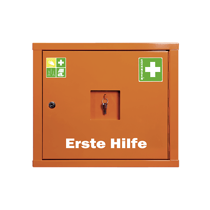 Verbandschrank JUNIORSAFE Norm Plus orange, weiß, grün - Notemed Medizintechnik 