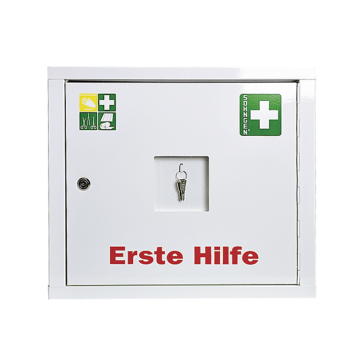Verbandschrank JUNIORSAFE Norm Plus orange, weiß, grün - Notemed Medizintechnik 