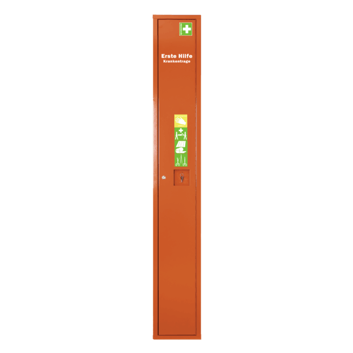 Stehschrank Erste-Hilfe-Trage gefüllt orange, weiß, grün, 0601052, 0601054, 0601057 - Notemed Medizintechnik 