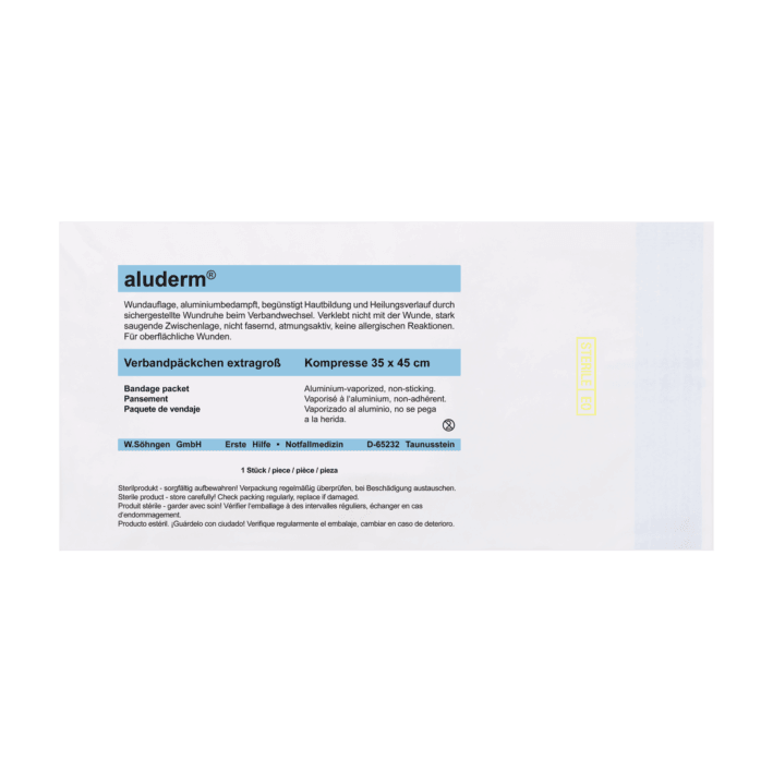 aluderm® Verbandpäckchen extragroß, Flächen-Verbandpäckchen zum Abdecken und Verbinden größerer Verletzungen, 1003203 - Notemed Medizintechnik 