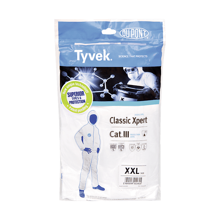 Einmalschutzanzug, Tyvek® Classic Xpert Schutz- overall Kat.III Typ 5+6 Gr.XXL - Notemed Medizintechnik 
