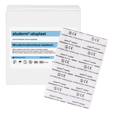 aluderm®-aluplast elastisch Hygienepackung 10x6cm Pkg. á 50 Stück, Wundverbandpflaster, 6 cm breit, à 10 cm einzeln eingesiegelt, 1009108 - Notemed Medizintechnik 