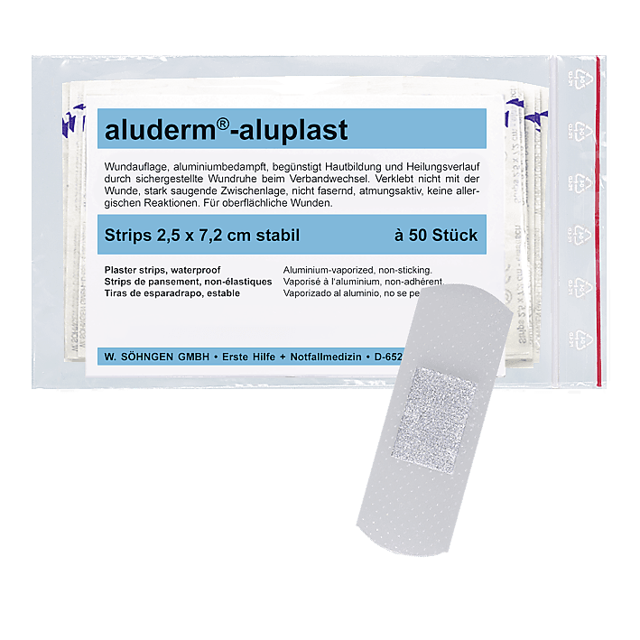 aluderm®-aluplast stabil Strips 2,5 x 7,2 cm 10 oder 50 Stück - Notemed Medizintechnik 