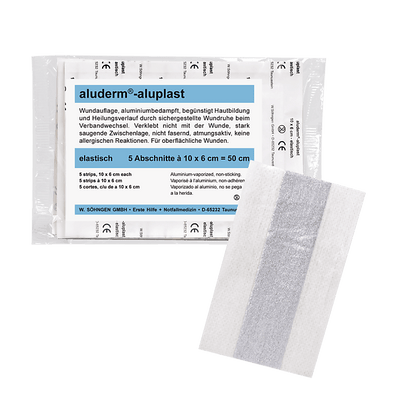 aluderm®-aluplast elastisch 50 x 6 cm, Wundverbandpflaster in Abschnitten. Pflaster in 10 cm-Abschnitten, jeweils einzeln eingesiegelt, 1009195 Söhngen