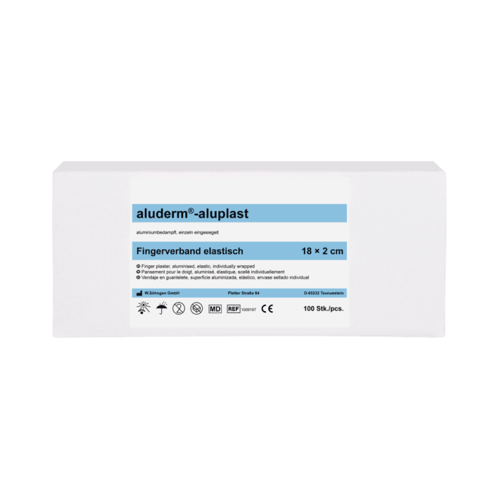 aluderm®-aluplast elastisch Fingerverband 18x2cm Pkg. á 100 Stück, Pflaster jeweils einzeln eingesiegelt, 1009197 - Notemed Medizintechnik 