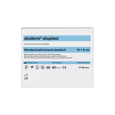 aluderm®-aluplast elastisch 1 m x 6 cm, 5 m x 6 cm, Wundverbandpflaster - gerollt. 5 m-Pflasterstreifen am Stück, aufgerollt, 1009198, 1009199 - Notemed Medizintechnik 
