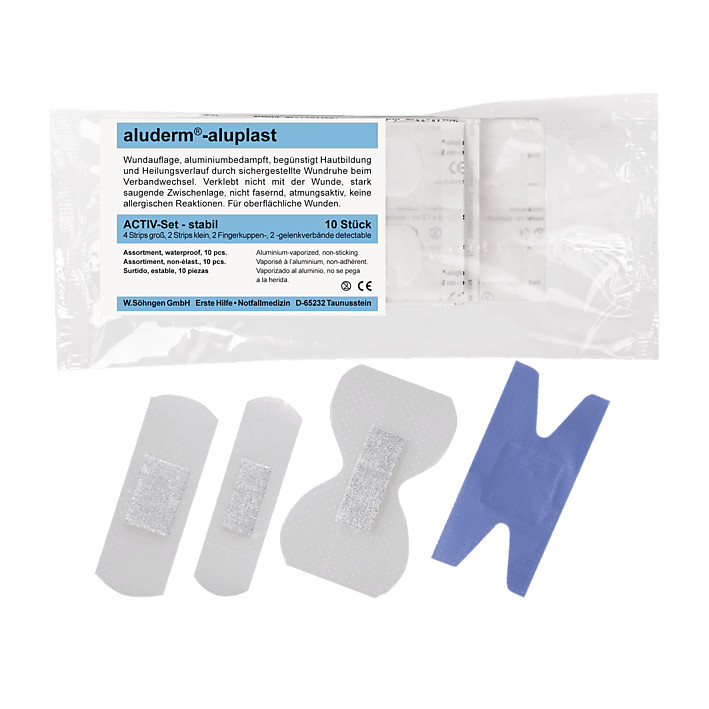 Activ-Set stabil aluderm®- aluplast Sortiment, Pflaster jeweils einzeln eingesiegelt, Verpackt im SetInhalt: 10 Wundpflaster, stabil, 1009414 - Notemed Medizintechnik 