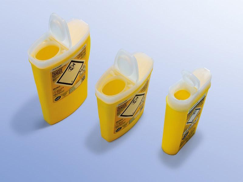Sharpsafe Exchange, 0,2 L, 0,3 L, 0,45 L, 0,6 L, Öffnung ohne Abkopplung, Abwurfbehälter, Kanülenbehälter, Entsorgungsbehälter, Kanülenabwurfbehälter - Notemed Medizintechnik 
