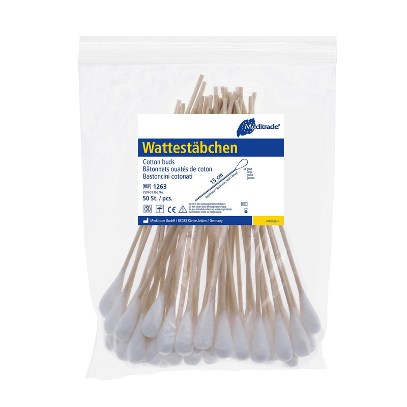 Wattestäbchen, Länge: 15 cm, großer, kleiner, mittlerer Kopf, Holz, Kunststoff, 1263, 1268, 1260, 1261, 4046 - Notemed Medizintechnik 