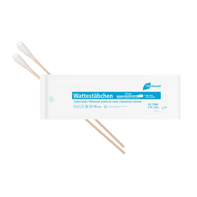 Wattestäbchen zu 2 Stk steril verpackt, Länge: 15 cm, großer, kleiner Kopf, Holz, Kunststoff, 1264, 1270, 1262, 1264 - Notemed Medizintechnik 