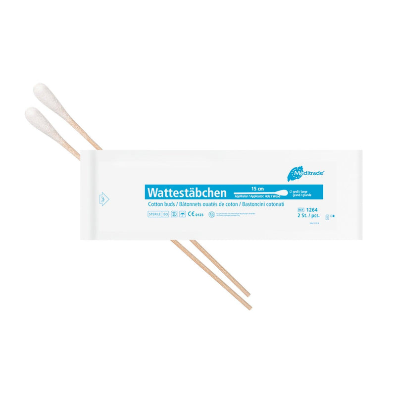 Wattestäbchen zu 2 Stk steril verpackt, Länge: 15 cm, großer, kleiner Kopf, Holz, Kunststoff, 1264, 1270, 1262, 1264 - Notemed Medizintechnik 