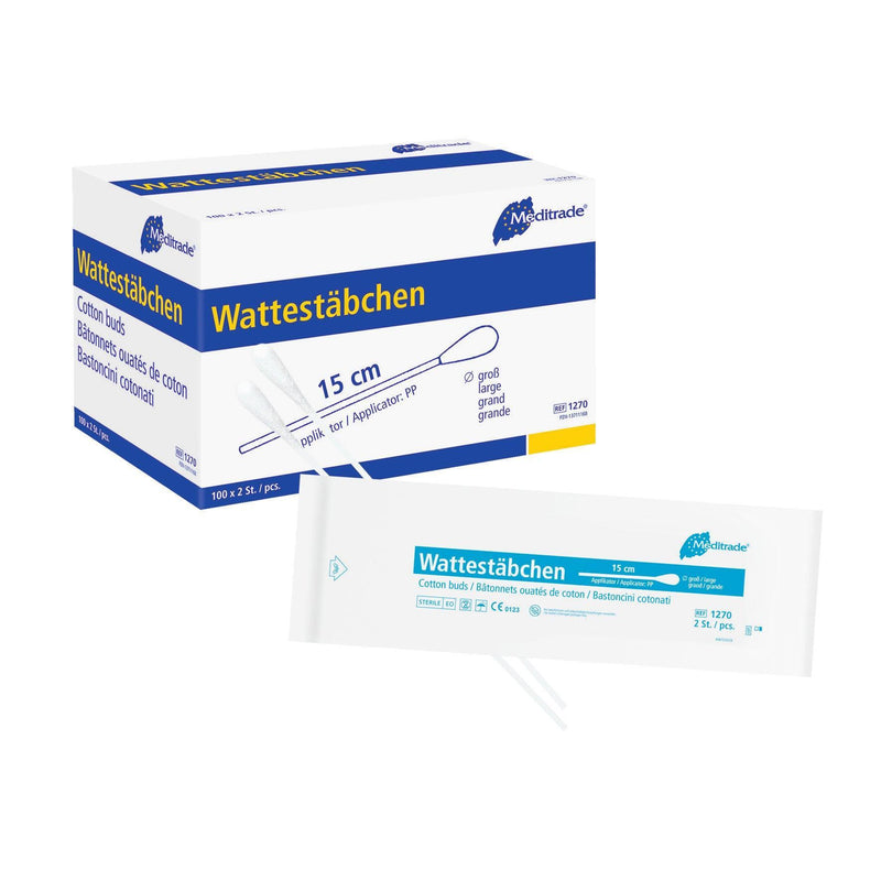 Wattestäbchen zu 2 Stk steril verpackt, Länge: 15 cm, großer, kleiner Kopf, Holz, Kunststoff, 1264, 1270, 1262, 1264 - Notemed Medizintechnik 