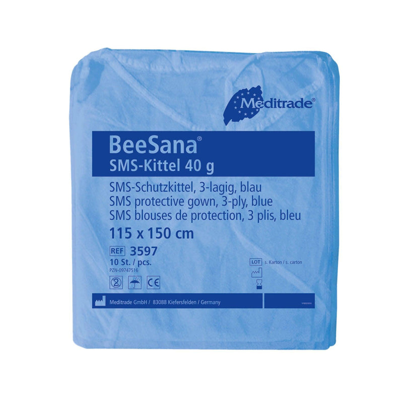 BeeSana® SMS-Kittel 40 g, extrastarker Schutz gegen Flüssigkeiten, 40 mg/m², blau, 3597 - Notemed Medizintechnik 