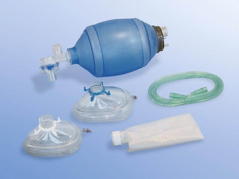 Beatmungsbeutel komplett Erwachsene, Kind, Säugling, zum Einmalgebrauch, zwei Masken, Sauerstoffreservoir, Sauerstoffschlauch (2 m), Handbeatmungsbeutel - Notemed Medizintechnik 