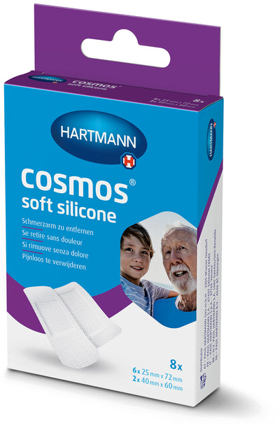 Cosmos Soft Silicone Pflasterstrips 2 Größen, Pflaster, zur optimalen Versorgung kleinerer Verletzungen, Wundverband, Wundpflaster, Wundschnellverband, 530313 Hartmann