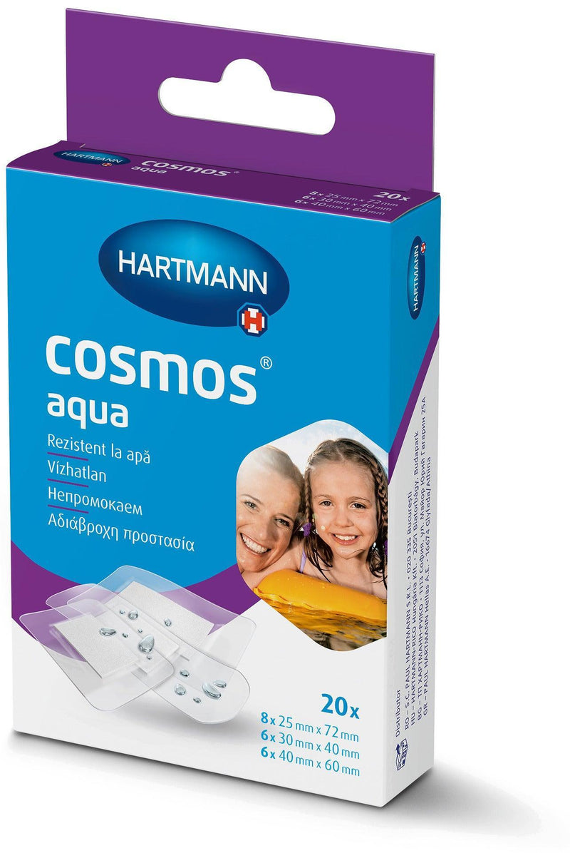 Cosmos Aqua Pflasterstrips 3 Größen, Pflaster, zur sanften und schnellen Versorgung kleinerer Verletzungen bei empfindlicher Haut, Wundverband, Wundpflaster, Wundschnellverband, 530540 - Notemed Medizintechnik 