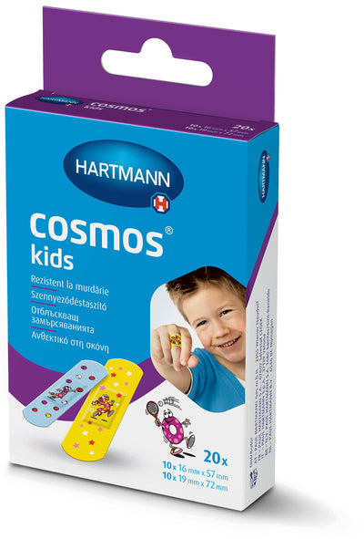 Cosmos Kids 2 Größen, Kinderpflaster mit fröhlichen Tiermotiven, Pflaster, Wundverband, Wundpflaster, Wundschnellverband, 530640 Hartmann