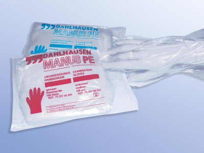 Einmal-Untersuchungshandschuhe, Einmalhandschuhe, PE-Handschuhe / gehämmert / Damen / Herren / Polybeutel, VE = 100 Stück - Notemed Medizintechnik 