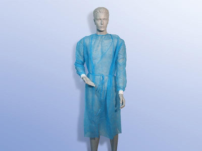 Einmalkittel, Besucherkittel, Schutzkittel, blau / 120 x 144 cm / 144 x 160 cm / 57 cm Armbreite 30 cm, mit Strickbündchen 20g/m², VE = 10 Stück - Notemed Medizintechnik 