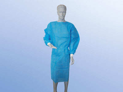 Einmalkittel, Besucherkittel, Schutzkittel, blau mit Strickbündchen Breite 140cm / 160 cm / Länge 125cm /144 cm Arml.61cm Armb.32, 40g/m² - Notemed Medizintechnik 