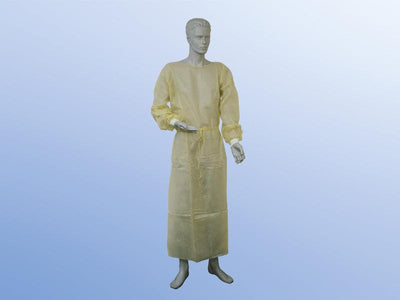 Einmalkittel, Besucherkittel, Schutzkittel gelb mit Strickbündchen Breite 140 cm / 144 cm, Länge 125 cm / 160 cm, feuchtigkeitsabweisend MRSA 38g/m² - Notemed Medizintechnik 