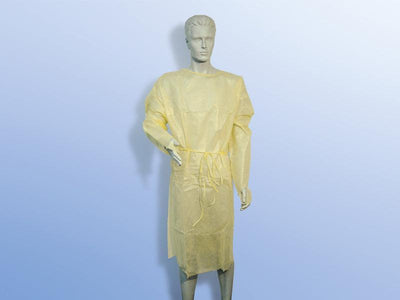 Schutzkittel gelb 125x140 cm, Daumenloch, feuchtigkeitsabweisend, 10 Stk./Pkg., PZN 12428068, 7559000012 - Notemed Medizintechnik 
