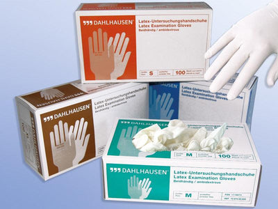 Untersuchungshandschuh-Latex-Handschuhe / Einmalhandschuhe / ungepudert / Finger angerauht / S, M, L, XL, VE = 100 Stück - Notemed Medizintechnik 