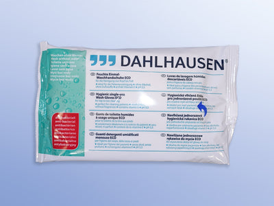 Waschhandschuh, Einmal-Waschhandschuhe, antibakteriell ECO 15 x 23 cm, PZN 9882131, 7599000016 Dahlhausen