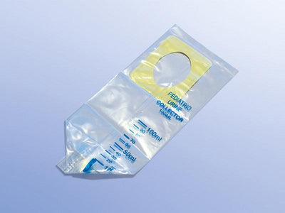 Urinbeutel für Kinder / 60-100ml graduiert / zum Ankleben, Pkg. / 100 Stück , Latexfrei, PZN 7485590, 7638042000 - Notemed Medizintechnik 