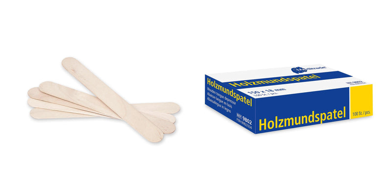 Holzmundspatel, 150 x 18 mm, SPLITTERFREIER SPATEL FÜR UNTERSUCHUNGEN UND ZUM AUFTRAGEN VON SALBEN, steril, unsteril, 9665, 9802 - Notemed Medizintechnik 