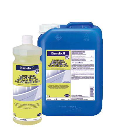 Dismofix G, 1000 ml, 5 L, Glanzreiniger für alle wasserfesten Oberflächen, trocknet streifenfrei auf
schaumarm, daher manuell und maschinell einsetzbar
hohe Reinigungskraft, 973300, 973309 Hartmann