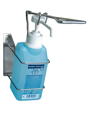 Eurospender 2 für 500 ml, 1000 ml, Robuste, autoklavierbare Halterung mit Armhebel aus Edelstahl, 975300, 974770 - Notemed Medizintechnik 