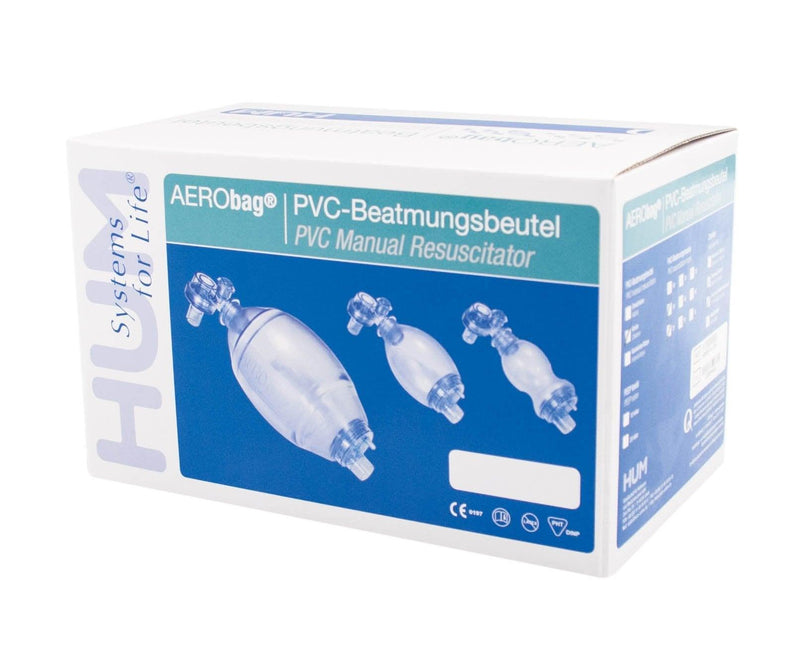 Einweg Beatmungsbeutel, PVC, Kinder, Beatmungsbeutel-Set mit Maske Gr. 1, O2-Schlauch und Reservoirbeutel, AERObag - Notemed Medizintechnik 