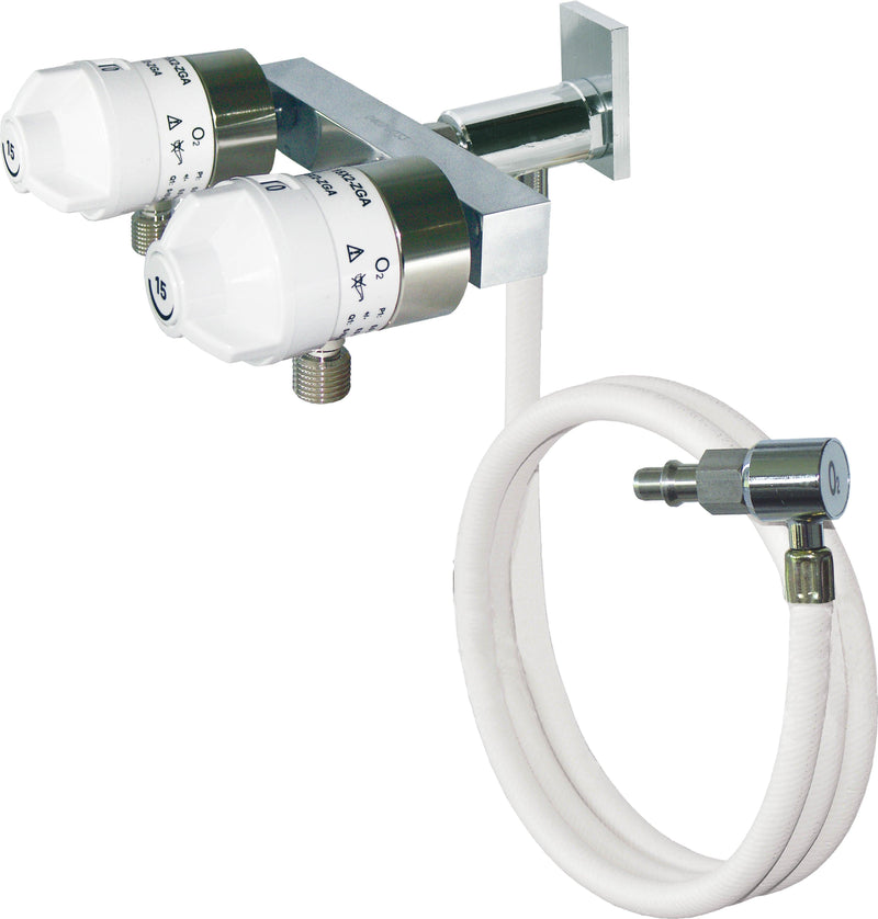 Fast-ZGA Doppel-Flowregler, O2 Standard Kennzeichnung, Flowregler für den Anschluss an DIN-Kupplungen, AEROway - Notemed Medizintechnik 
