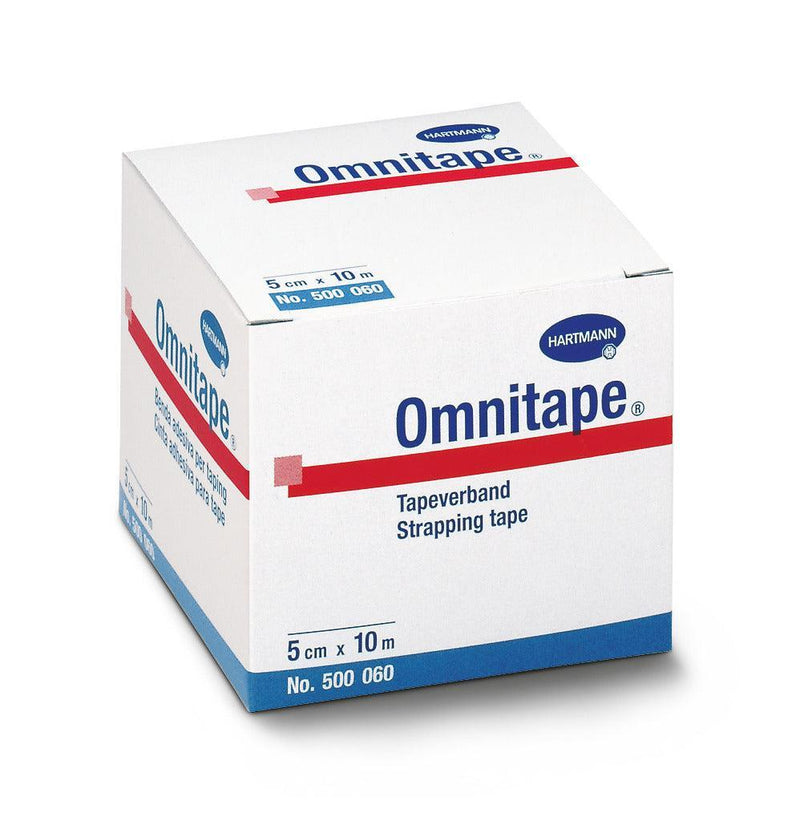 Omnitape Sporttape, das starke Tape für professionelle Verbändeeinzeln in Faltschachteln, 10 m lang, auf Kunststoffspulen, 2 cm x 10 m, 3,75 cm x 10 m, 5 cm x 10 m, 500058, 500059, 500060 - Notemed Medizintechnik 