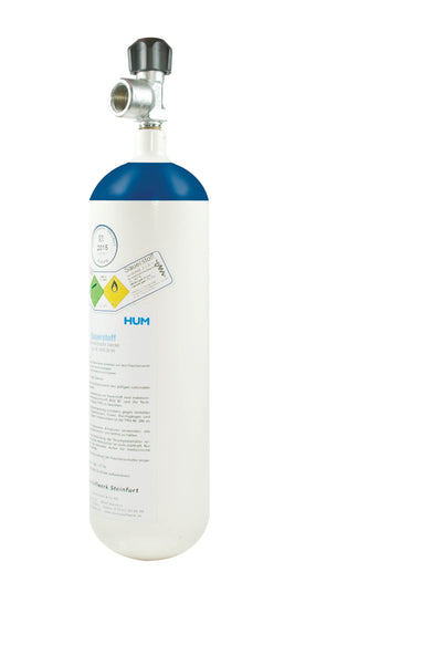Lachgasflasche, Gefüllte Druckgasflaschen mit Lachgas (N2O), ausgestattet mit Restdruckventil HUM