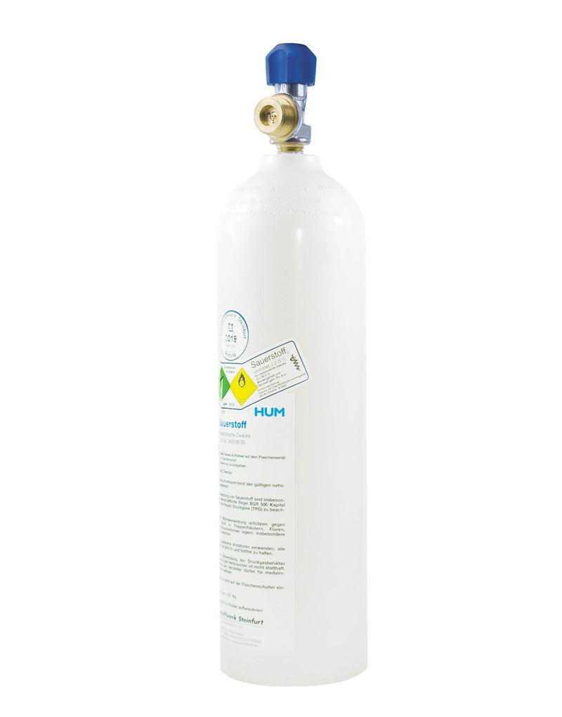 Sauerstoff-Flasche, Sauerstoffflasche, gefüllte Druckgasflasche mit Höhenatemsauerstoff - Notemed Medizintechnik 