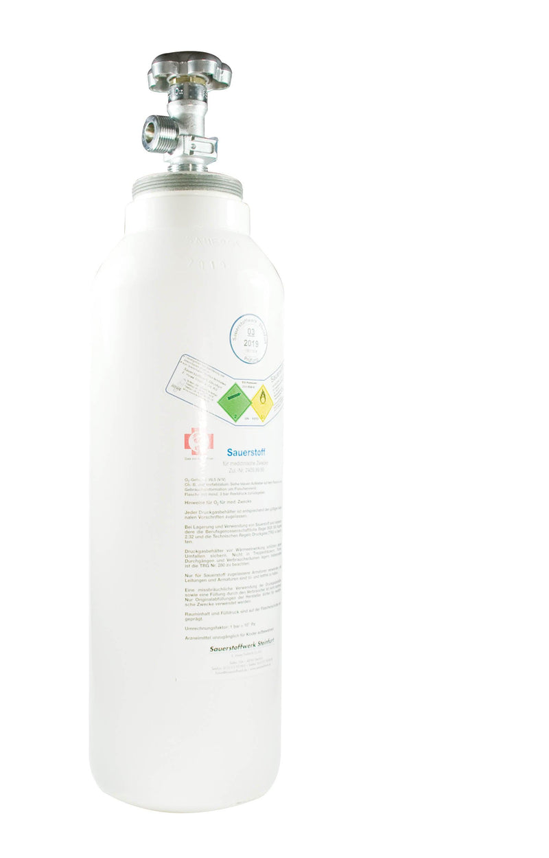 Sauerstoff-Flasche, Sauerstoffflasche, gefüllte Druckgasflasche mit Höhenatemsauerstoff - Notemed Medizintechnik 