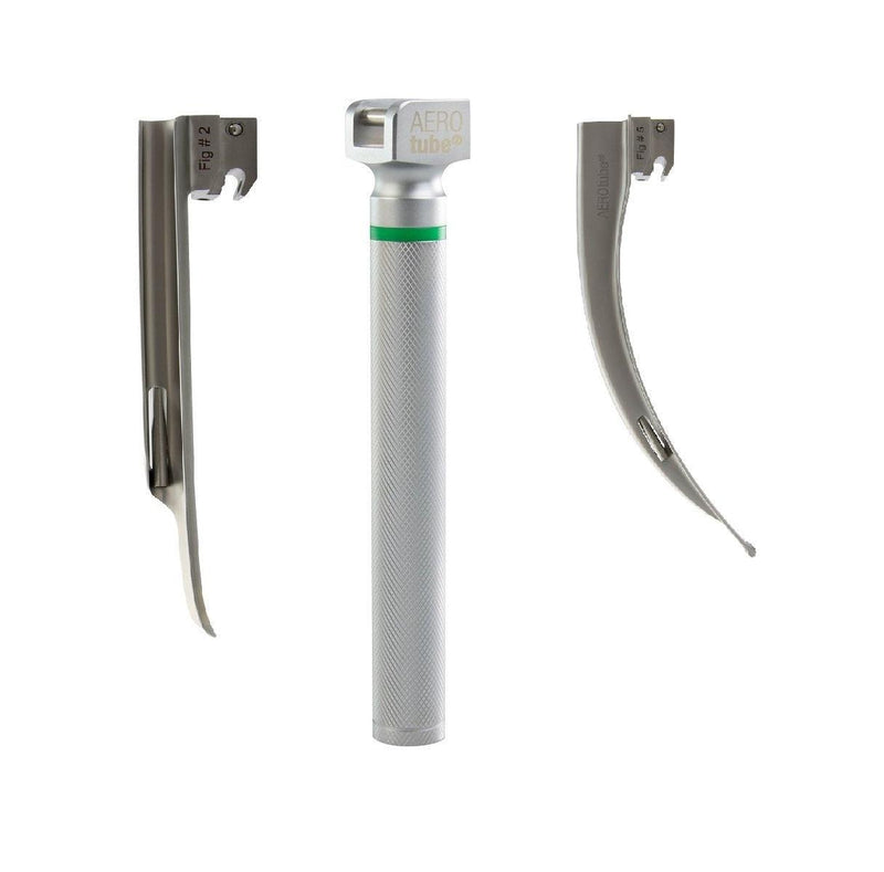 Kaltlicht-Laryngoskopgriff, Mehrweg Laryngoskopspatel, (grüner Standard) Macintosh, Miller, ECO-Version, AEROtube - Notemed Medizintechnik 