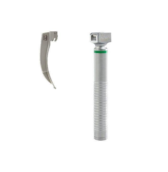 Kaltlicht-Laryngoskopgriff, Mehrweg Laryngoskopspatel, (grüner Standard) Macintosh, Miller, Pro-Version, AEROtube - Notemed Medizintechnik 